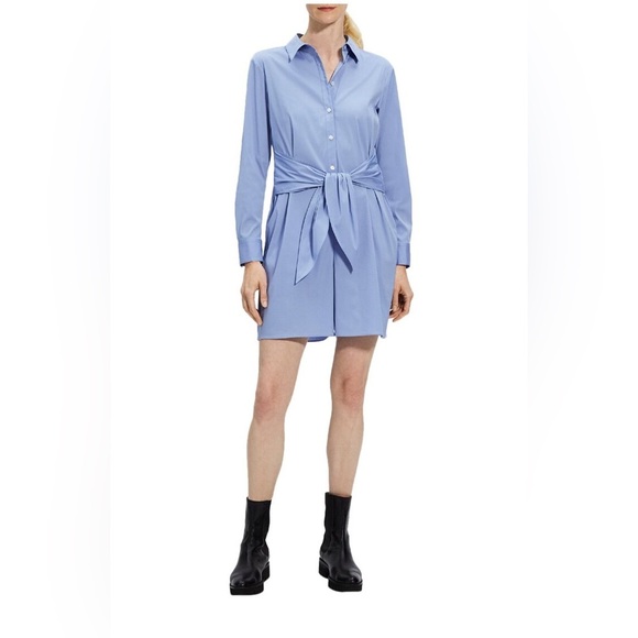 Theory Pants - Theory Womens Cotton Long Sleeve Button Up Tie Waist Romper